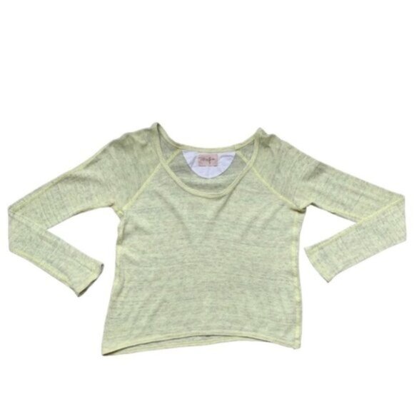 Y2k Aritzia Wilfred Free Knit Top Cropped 2000s Long sleeve Cotton Green Yellow - Picture 3 of 15